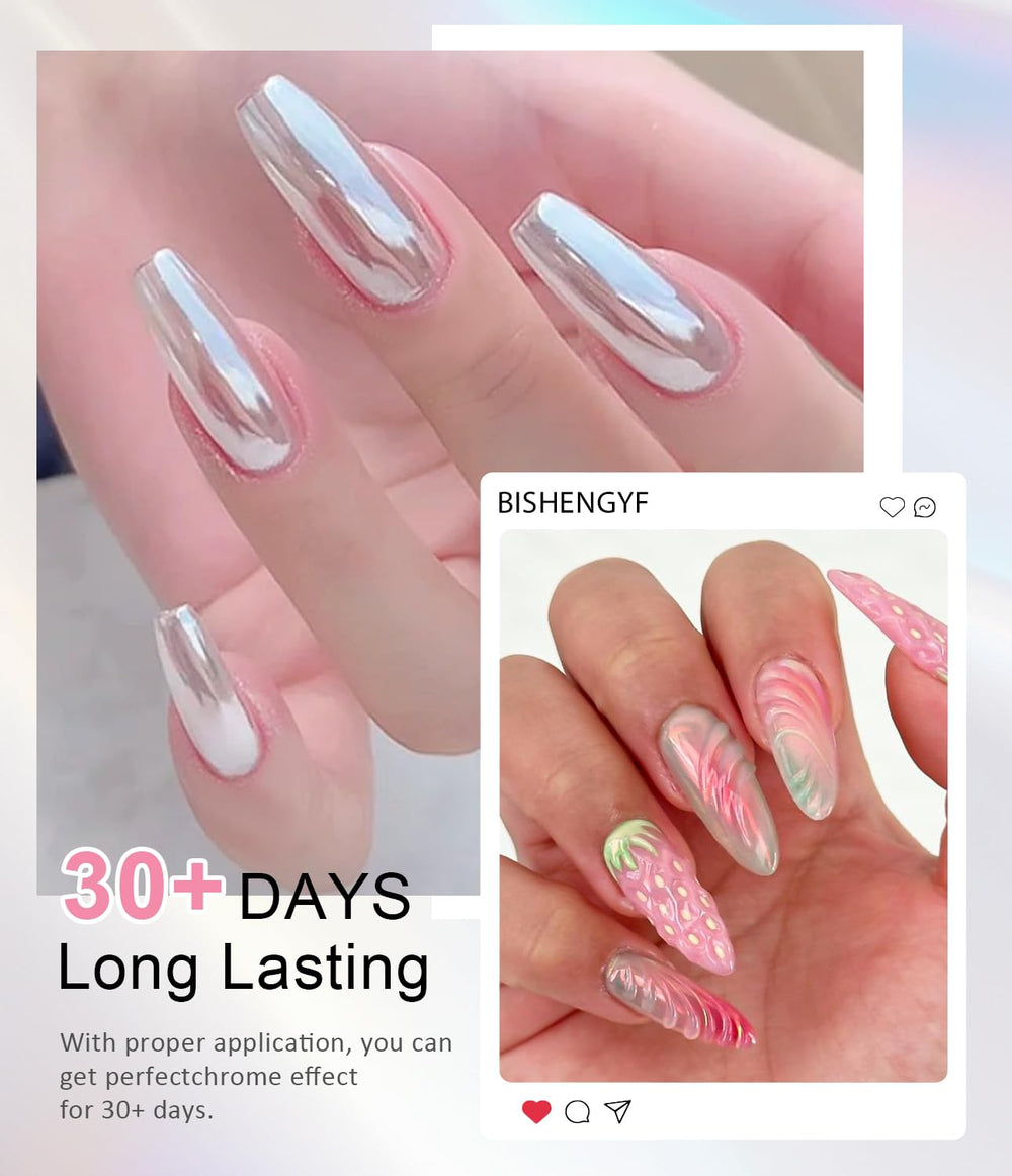 Polvo cromo iridiscente BISHENGYF para arte de uñas.