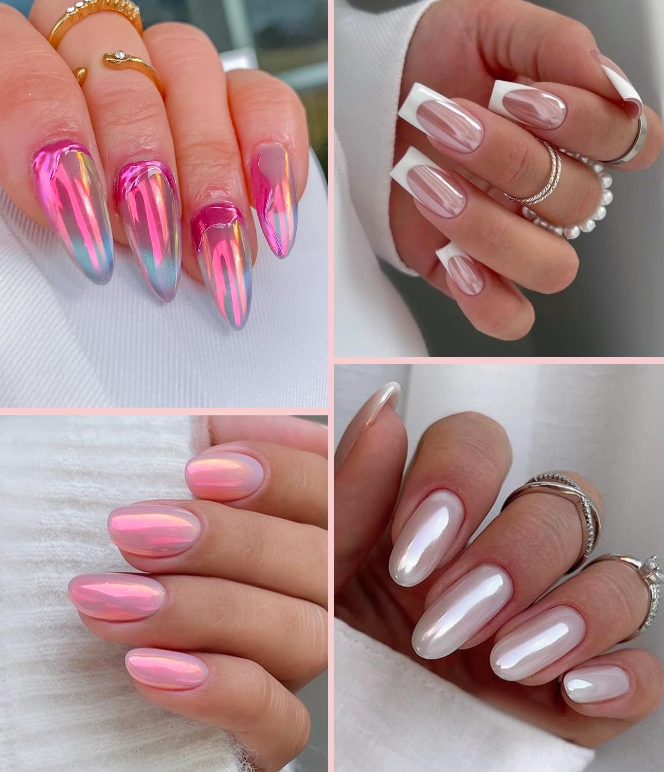 BISHENGYF polvo cromo, efecto hada rosa para brillo duradero en uñas.