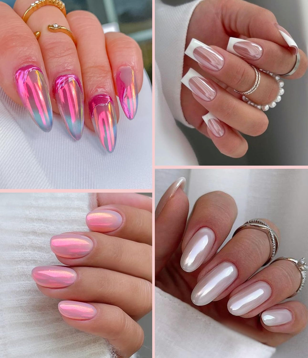 BISHENGYF polvo cromo, efecto hada rosa para brillo duradero en uñas.
