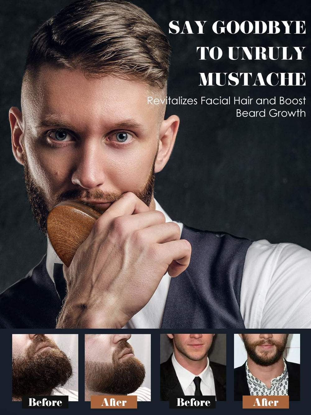 Bituemly beard brush with ergonomic handle for comfortable grooming