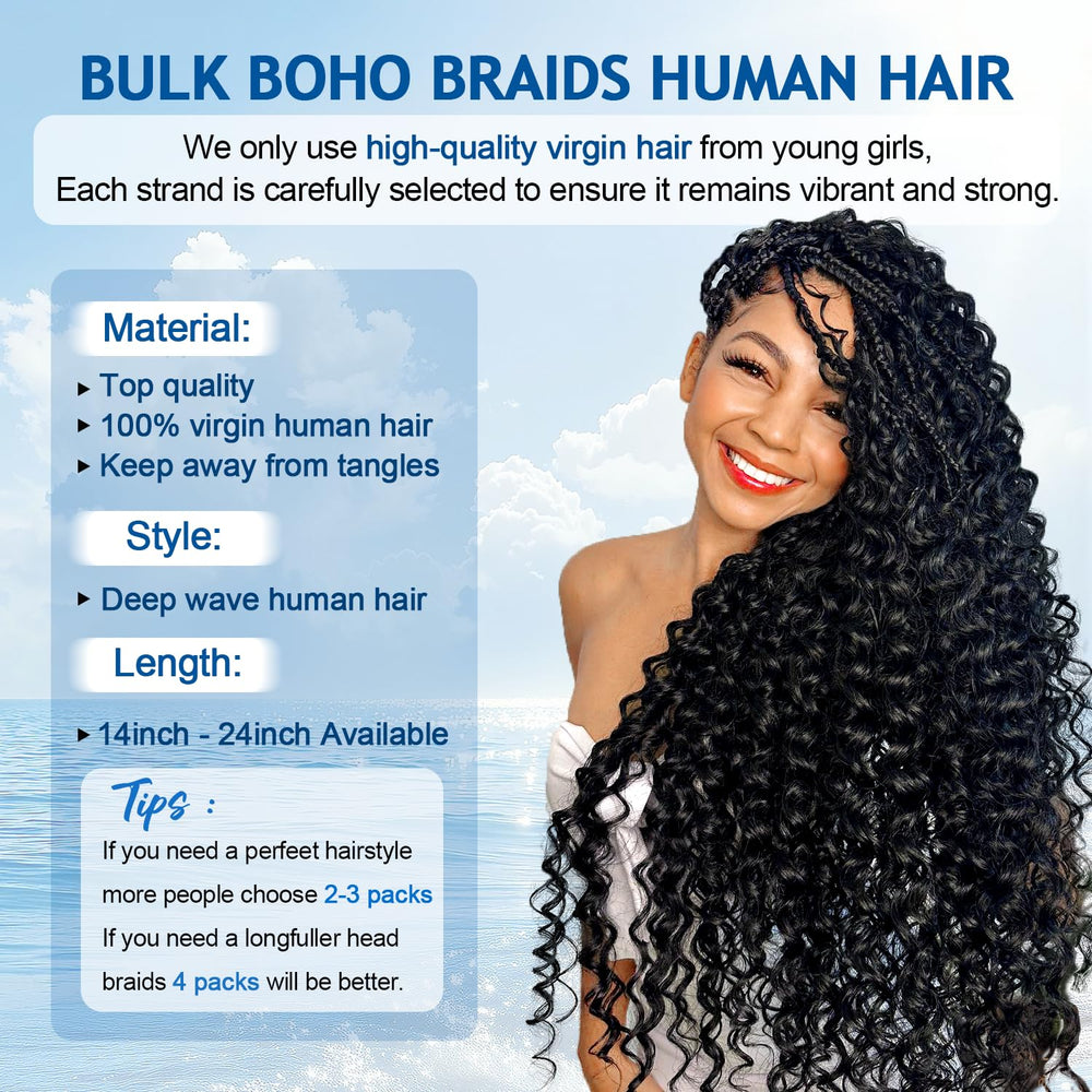 BIZVUS no-weft water wave bulk hair blends seamlessly for knotless styles.