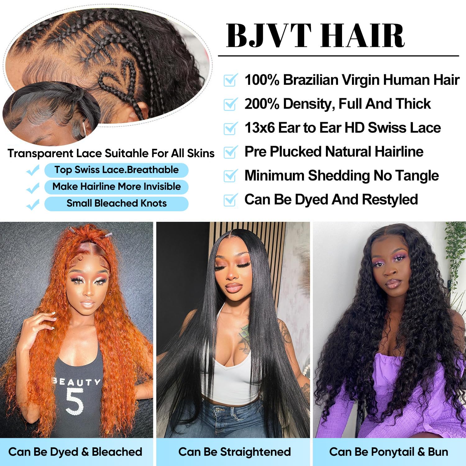 BJVT deep wave wig pre-plucked cap for easy styling and authentic look.