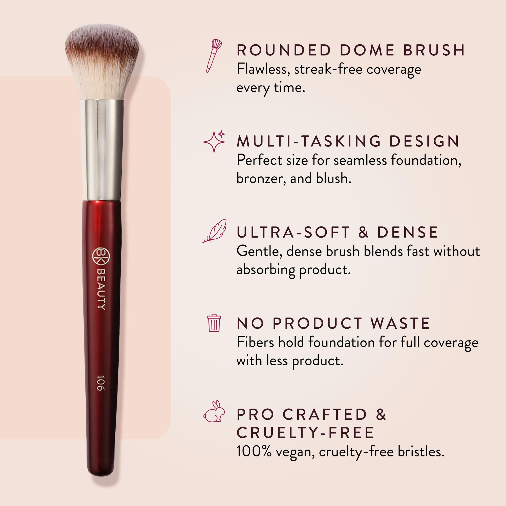BK Beauty 106 for liquid and cream foundations, blends smoothly with minimal waste