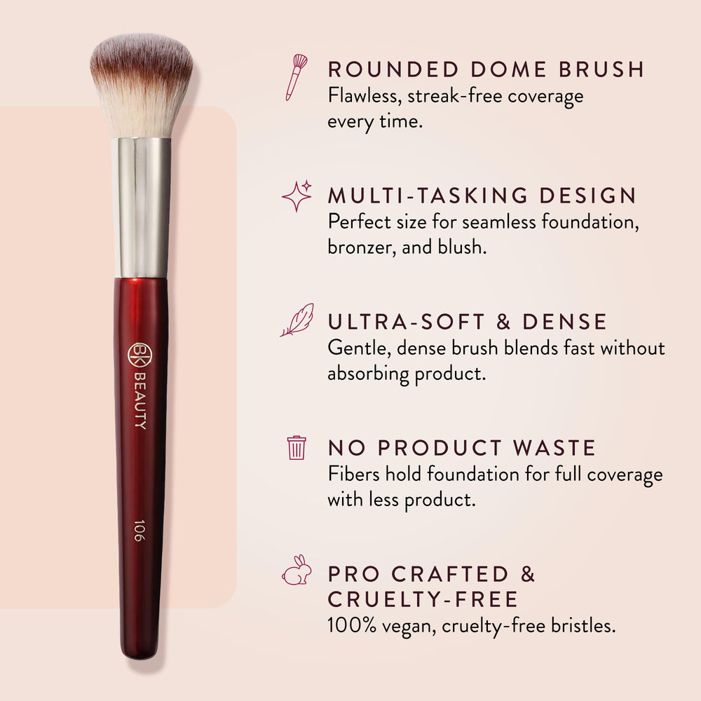 BK Beauty 106 for liquid and cream foundations, blends smoothly with minimal waste