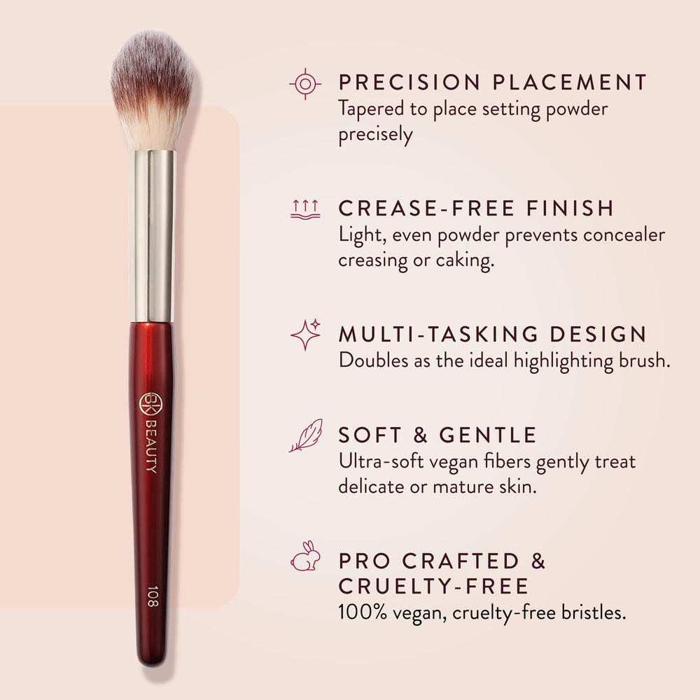 BK Beauty 108 Precision Powder Brush provides targeted application for precise crease-free finish.