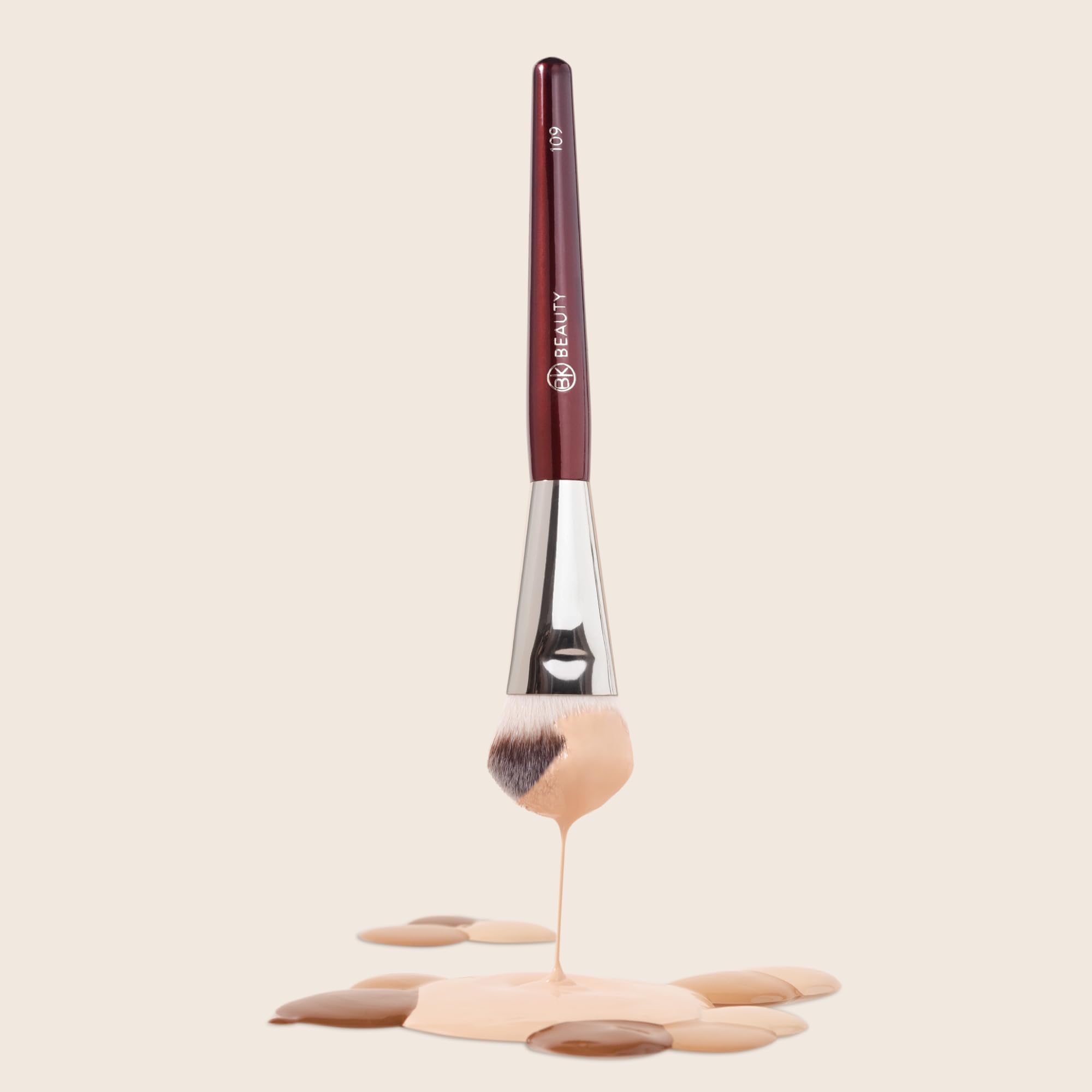 BK Beauty 109 Mini Contoured Foundation Brush compact and travel-friendly for on-the-go makeup.