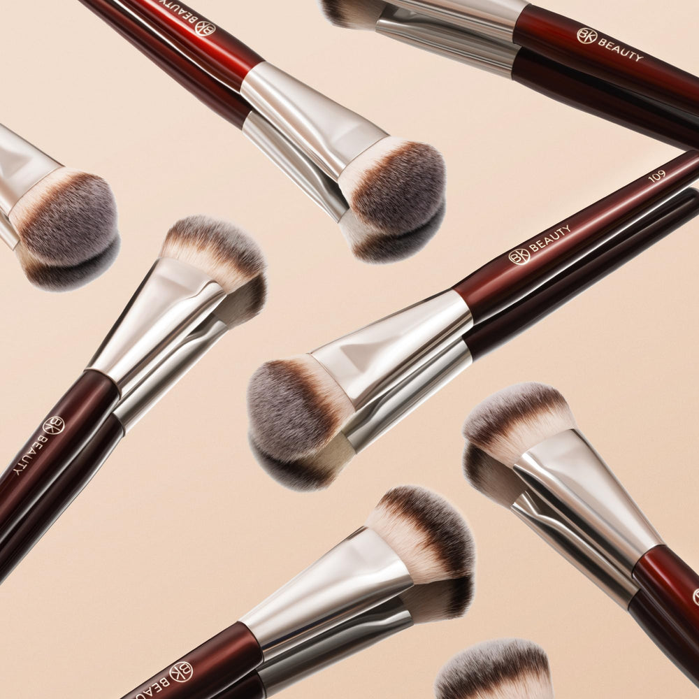 BK Beauty 109 Mini Contoured Foundation Brush crafted with durable vegan fibers and artisan care.