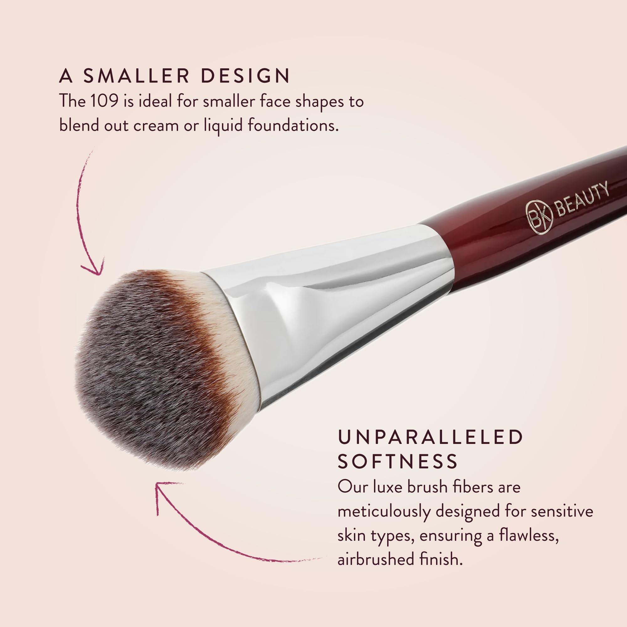 BK Beauty 109 Mini Contoured Foundation Brush multitasks for bronzer, blush, or highlighter.