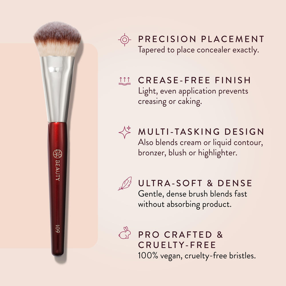 BK Beauty 109 Mini Contoured Foundation Brush soft bristles ideal for gentle blending on mature skin.