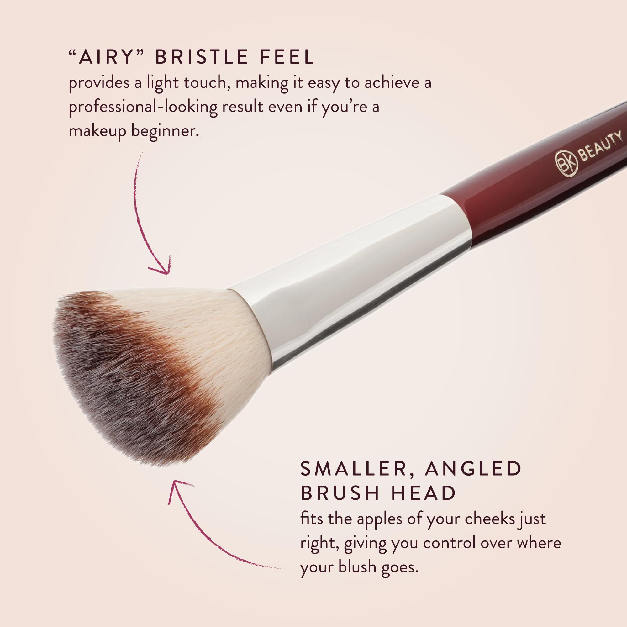 BK BEAUTY 112 small angled brush suited for powder, cream, or liquid blush.