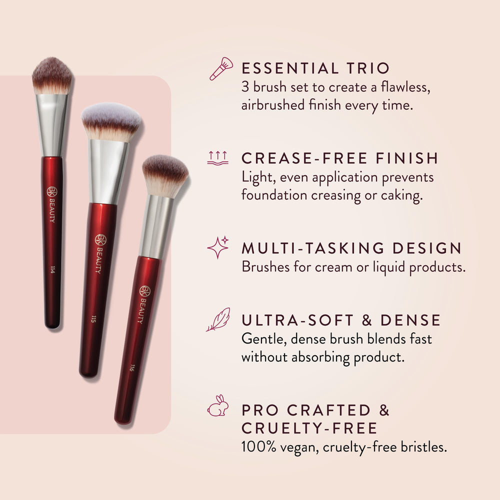 BK Beauty Core Complexion Trio 116 small round foundation brush for sculpted blends.