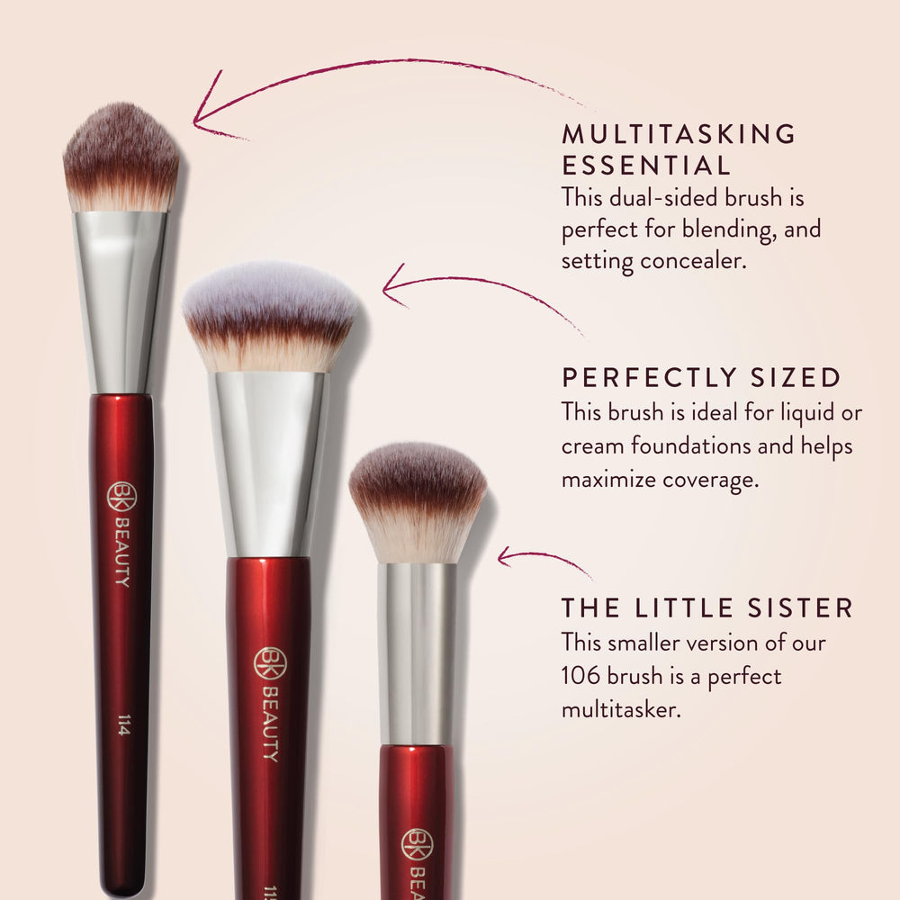 BK Beauty Core Complexion Trio soft vegan bristles close-up for gentle makeup application.
