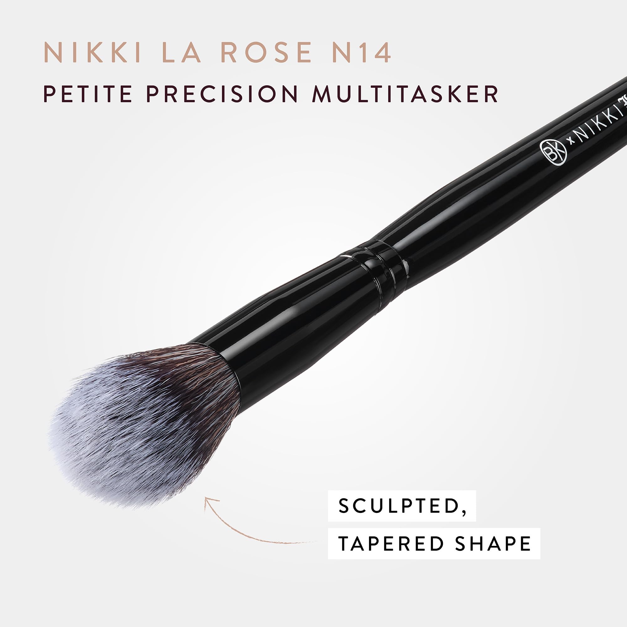 BK BEAUTY Nikki La Rose N14 multi-tasking brush for concealer, powder, liquids, and highlighter.