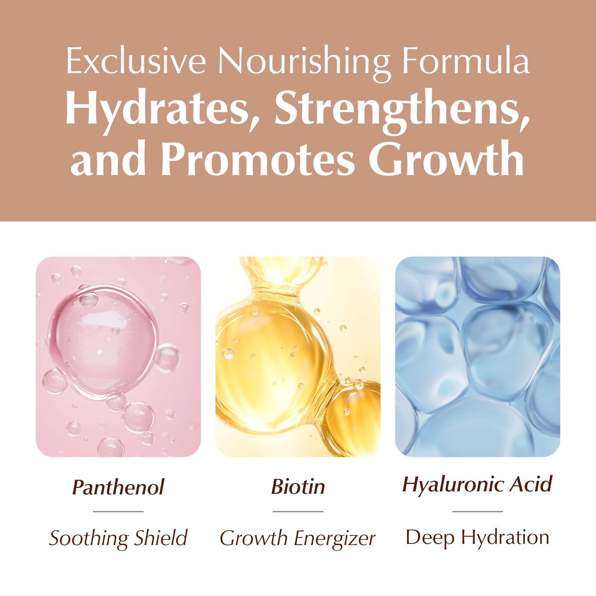 Nourishing formula with Biotin and Hyaluronic Acid on lashes.