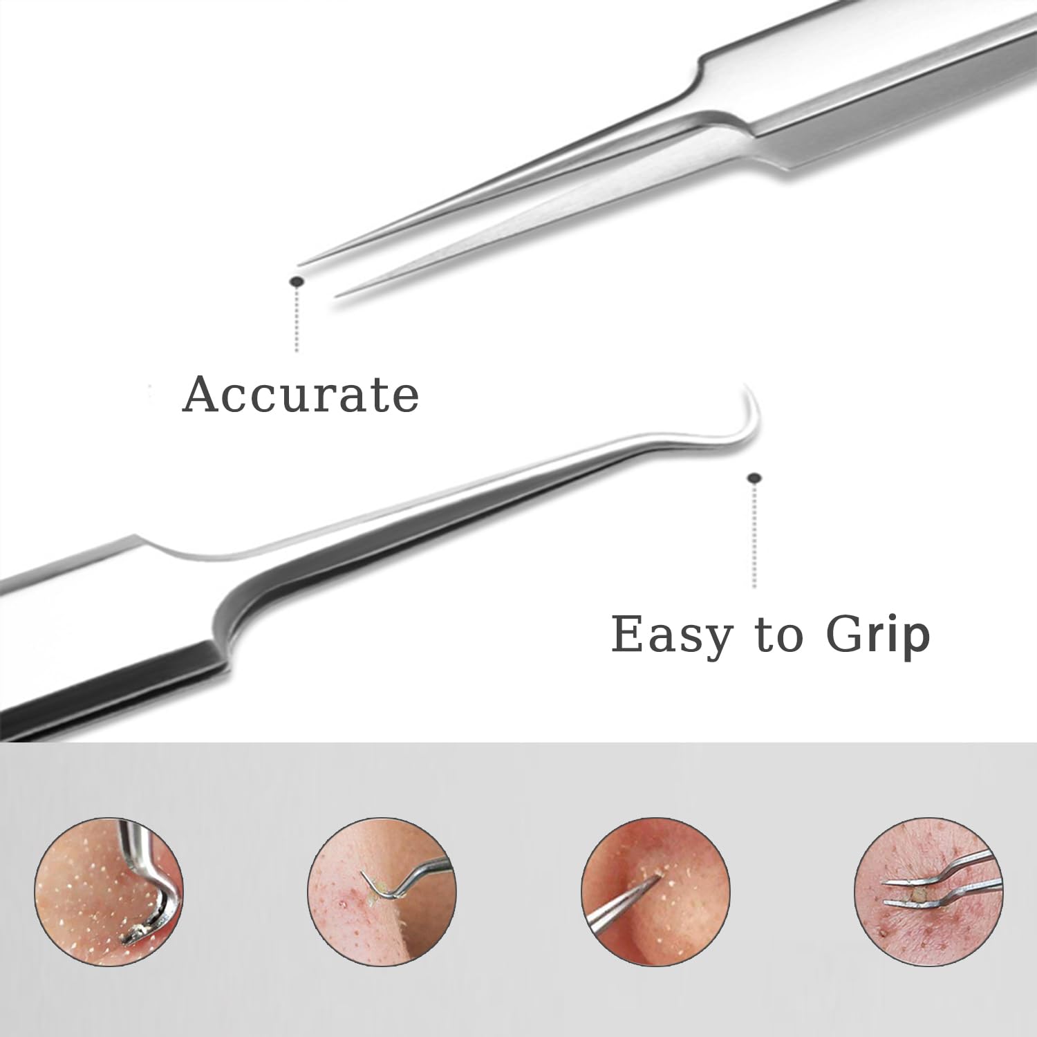 BLAAROOM tweezers in use removing a blackhead on the nose.