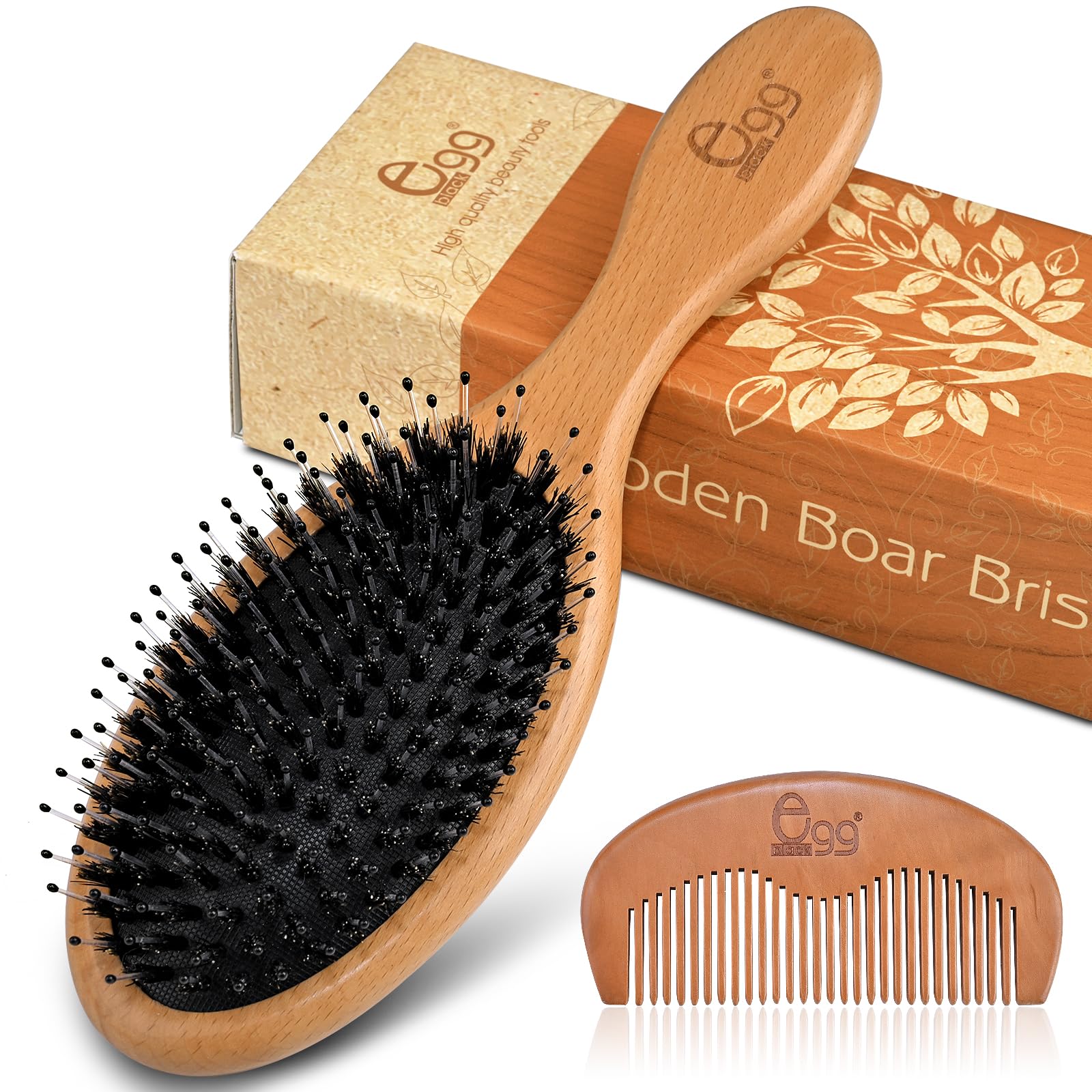BLACK EGG boar bristle brush for wet or dry hair smooths and detangles
