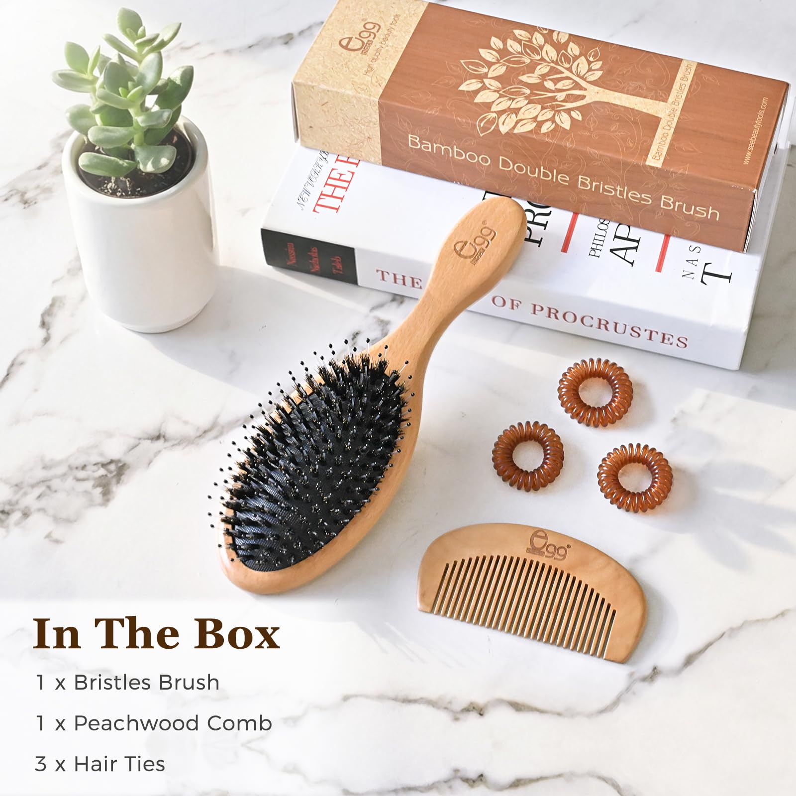 BLACK EGG hair care set includes brush, comb, and tie