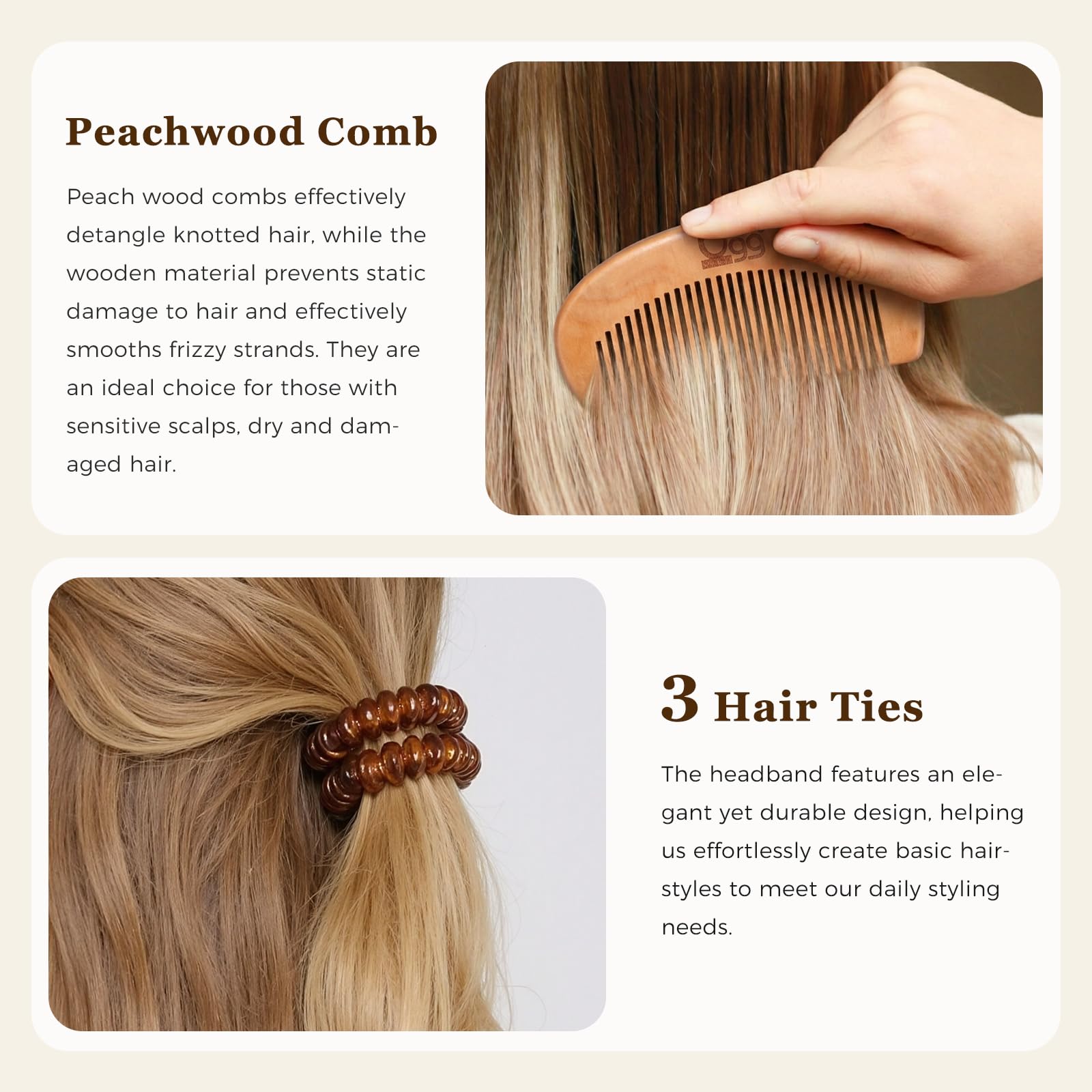 Peachwood detangling comb included with BLACK EGG set