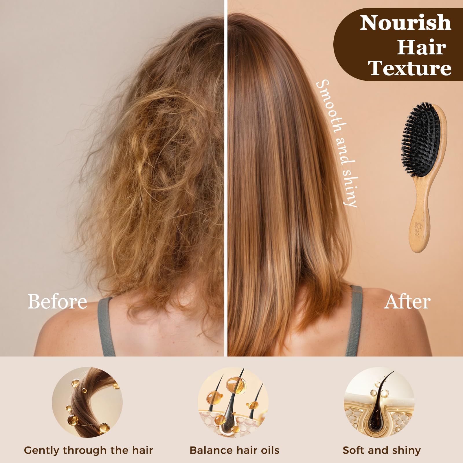 BLACK EGG peachwood comb smoothing frizz and detangling knots