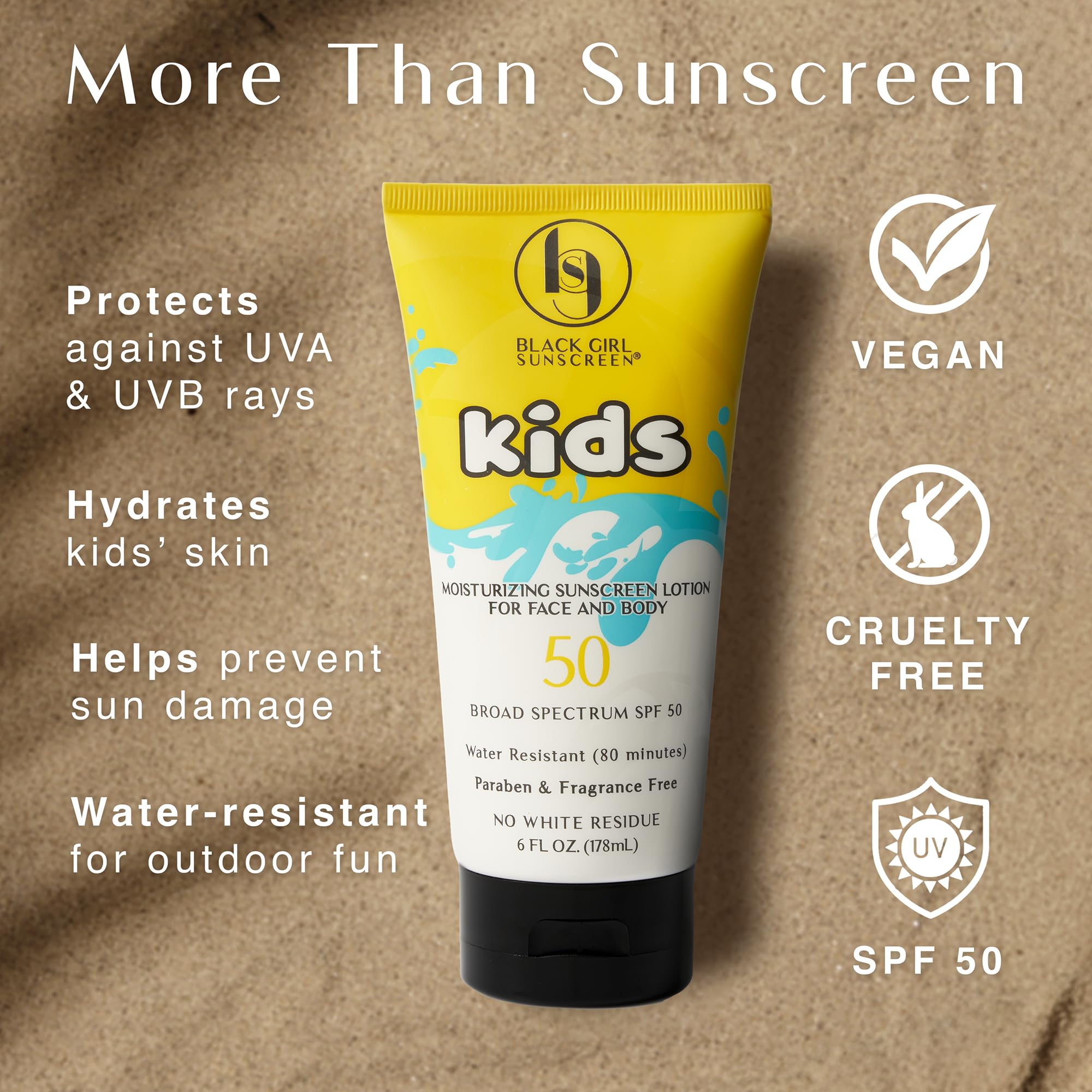 BLACK GIRL SUNSCREEN Kids hidrata la piel con aceite de jojoba y aguacate, protector suave.