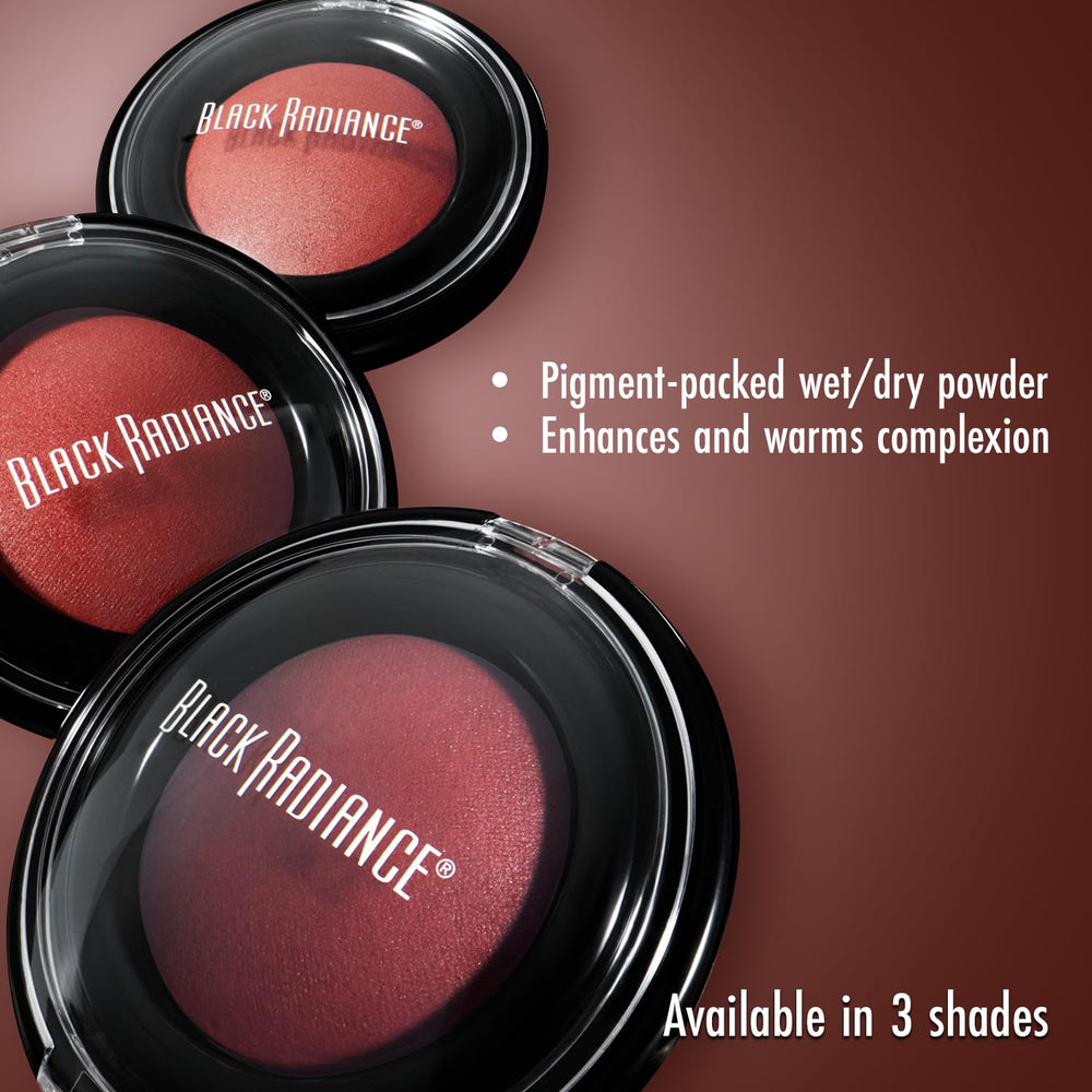 Black Radiance Artisan Color Baked Blush Brick House swatch demonstrates versatile color payoff for dry or wet use.