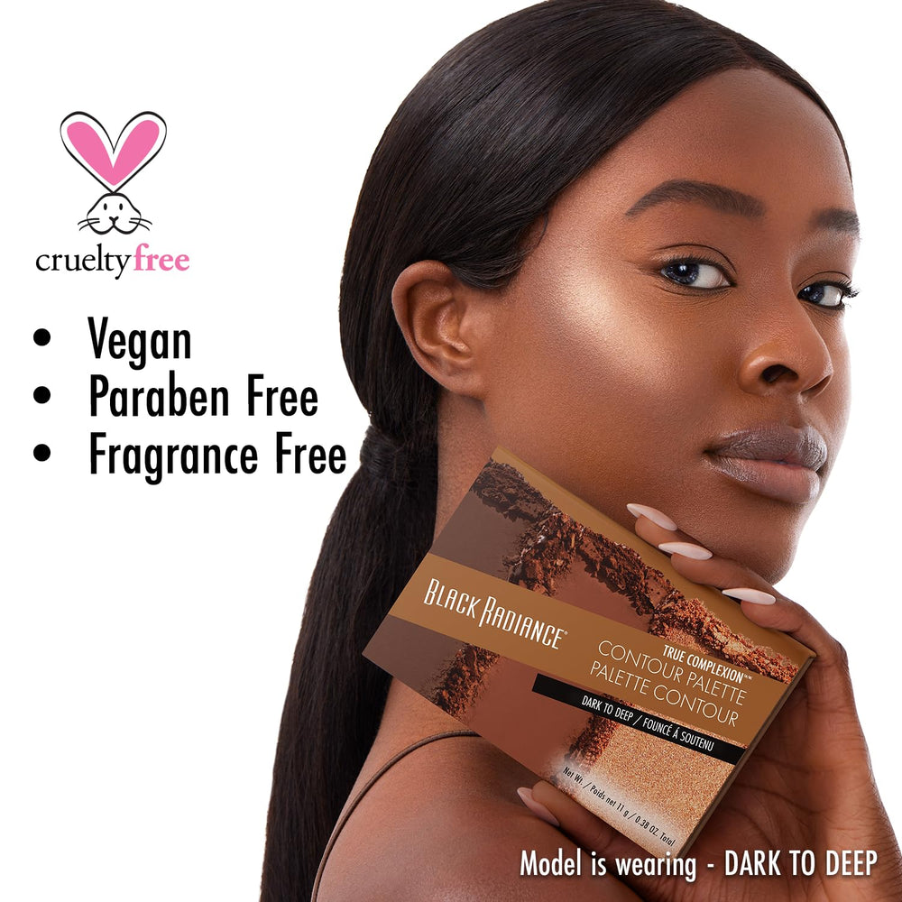 Finished look using Black Radiance True Complexion Contour Palette for defined features