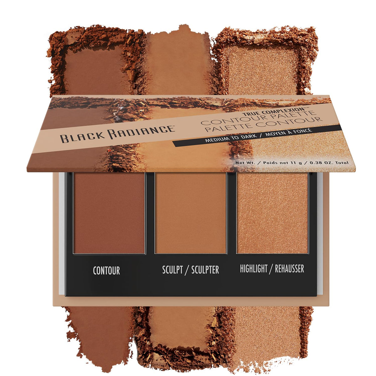 Black Radiance True Complexion Contour Palette medium-dark open compact shows color blends for effortless contouring.
