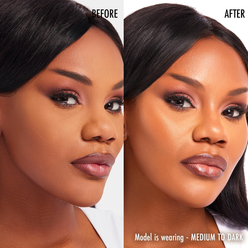 Cheekbone definition with Black Radiance True Complexion Creme Contour Palette for lifted features.