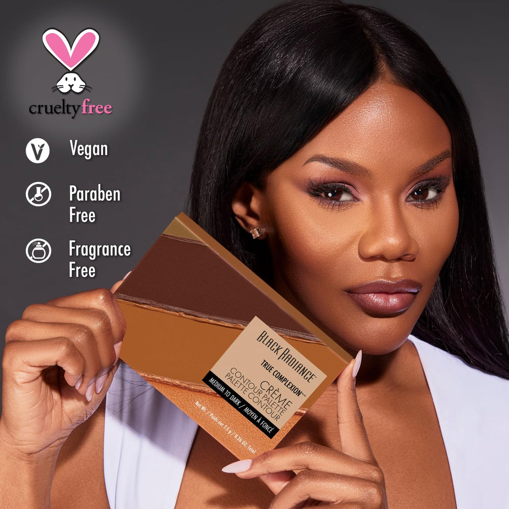 Jawline definition using Black Radiance Creme Contour Palette for a sharper silhouette.