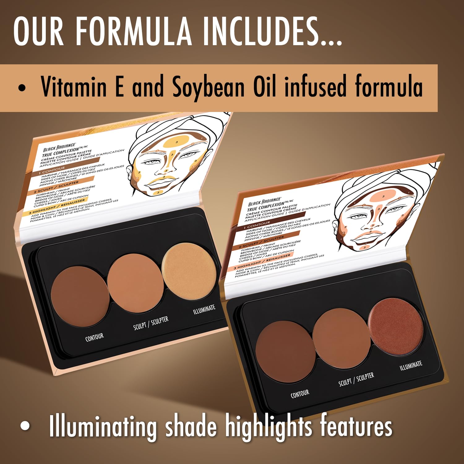 Nose contour shading from Black Radiance palette blends into skin tone for balanced definition.