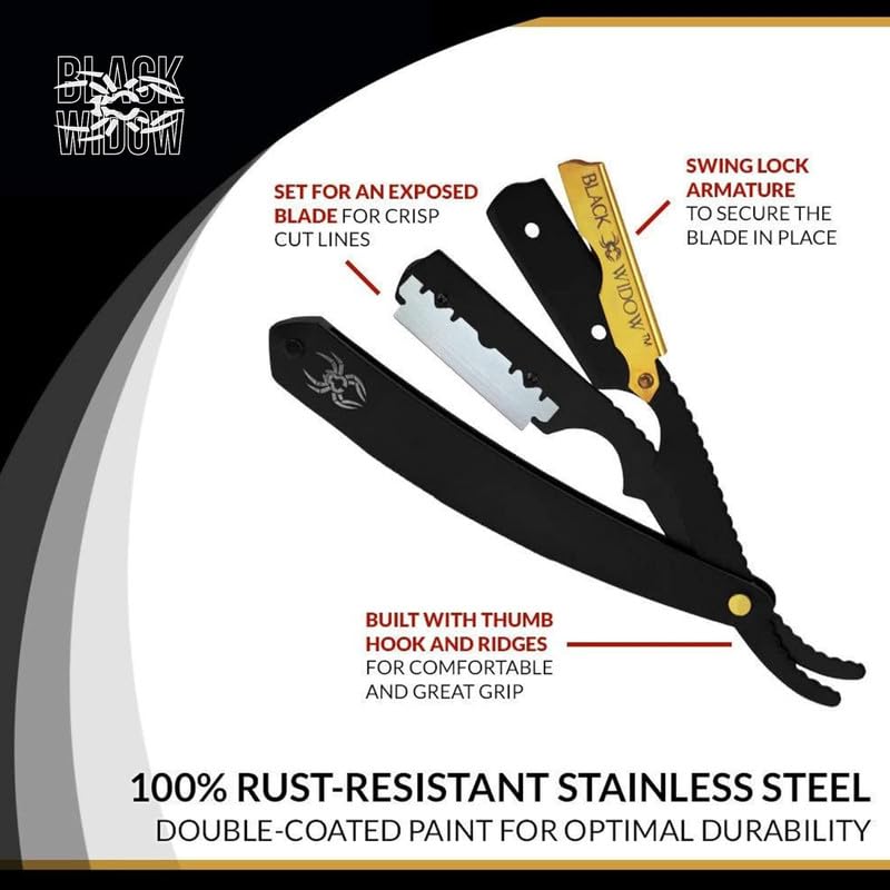 Black Widow premium matte-black finish with gold accents for a refined look.