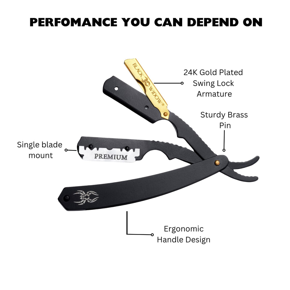 Black Widow razor weight of 2.6 oz supports steady shaving control.