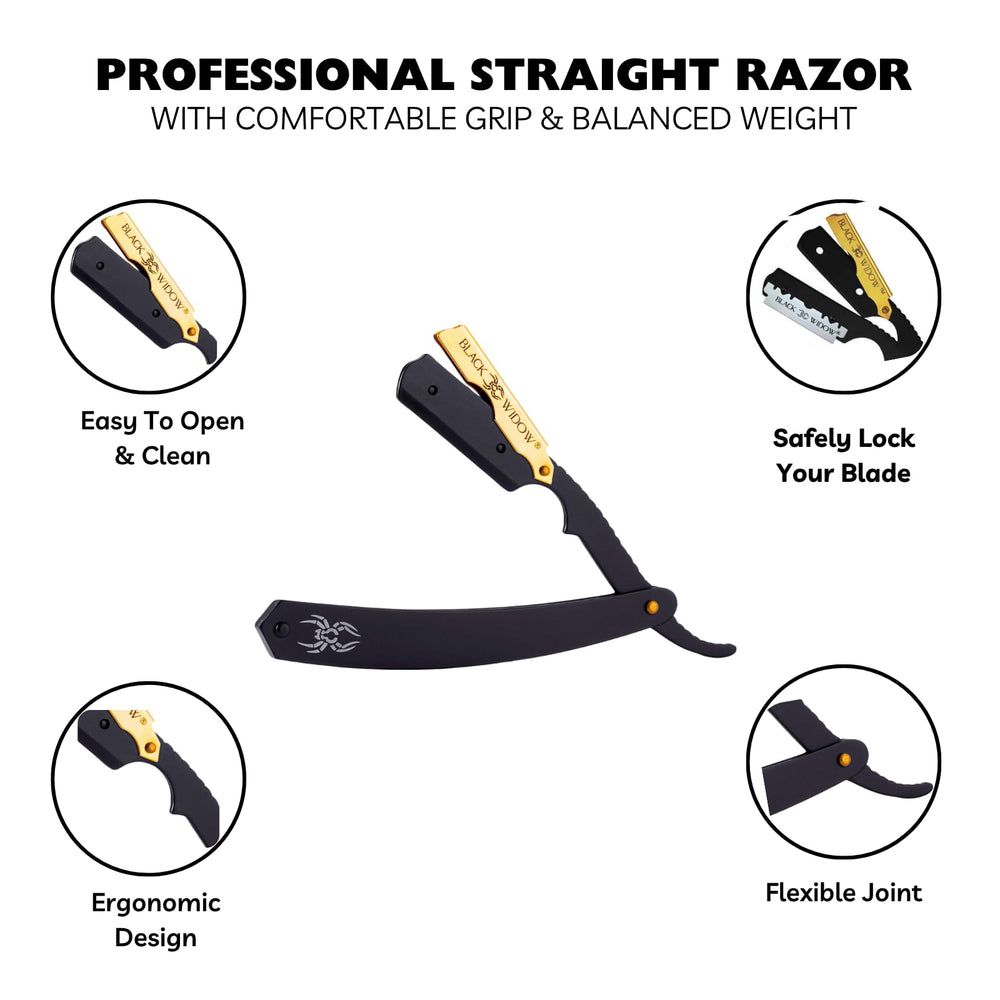 Black Widow swing-lock grip close-up for secure blade handling.