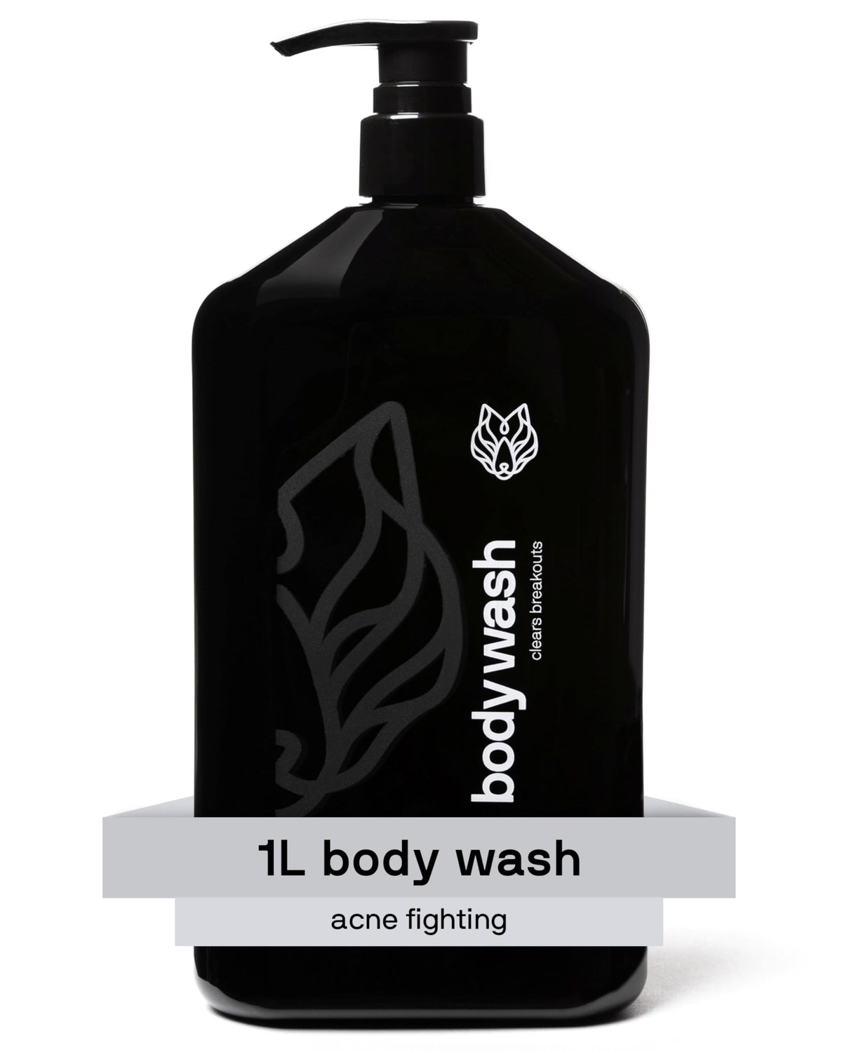 Black Wolf salicylic acid body wash bottle front for deep clean and oil control.