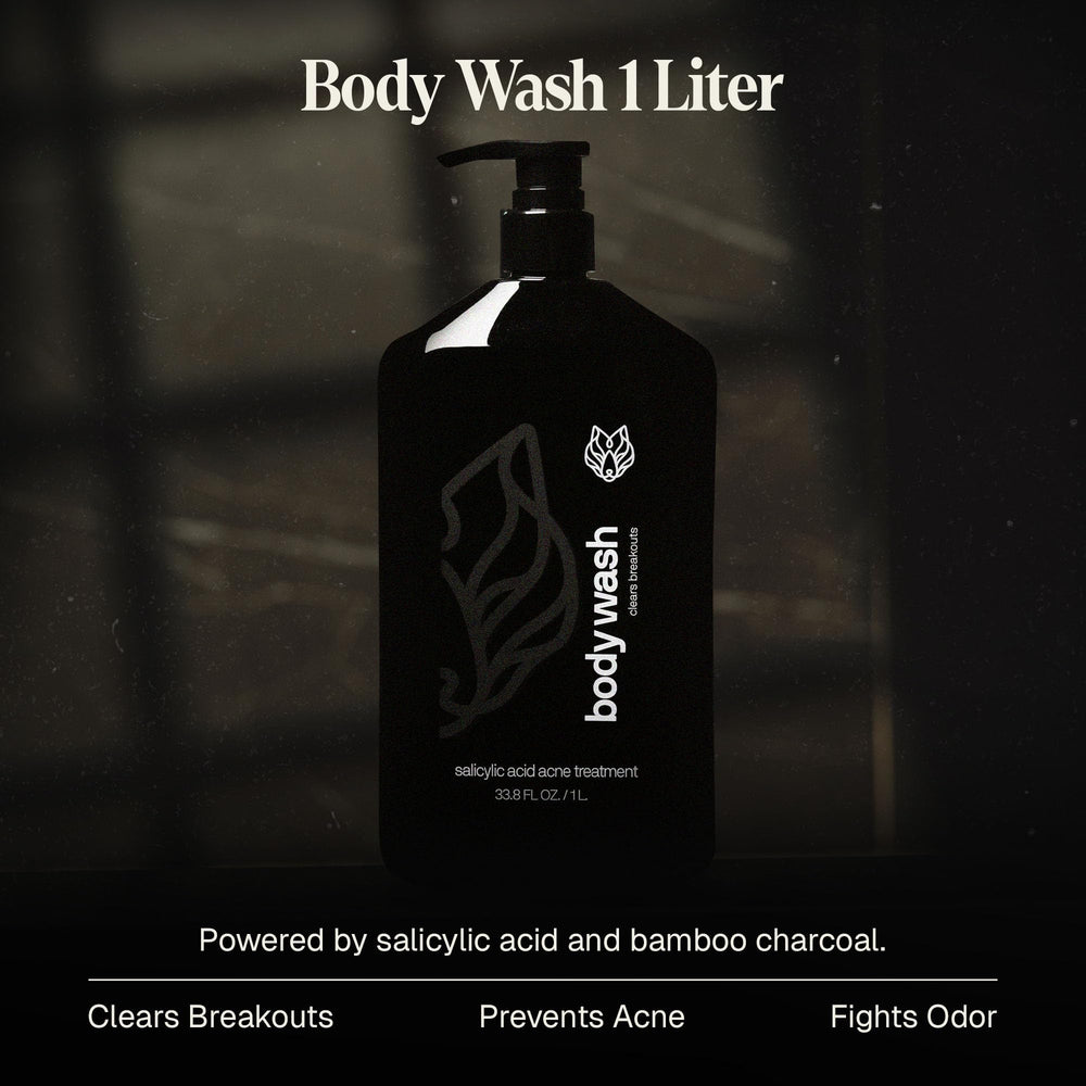 Pump-dispense view of Black Wolf body wash for convenient daily use.