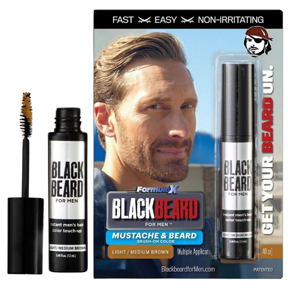 Blackbeard for Men brush-on beard color for quick, natural coverage.