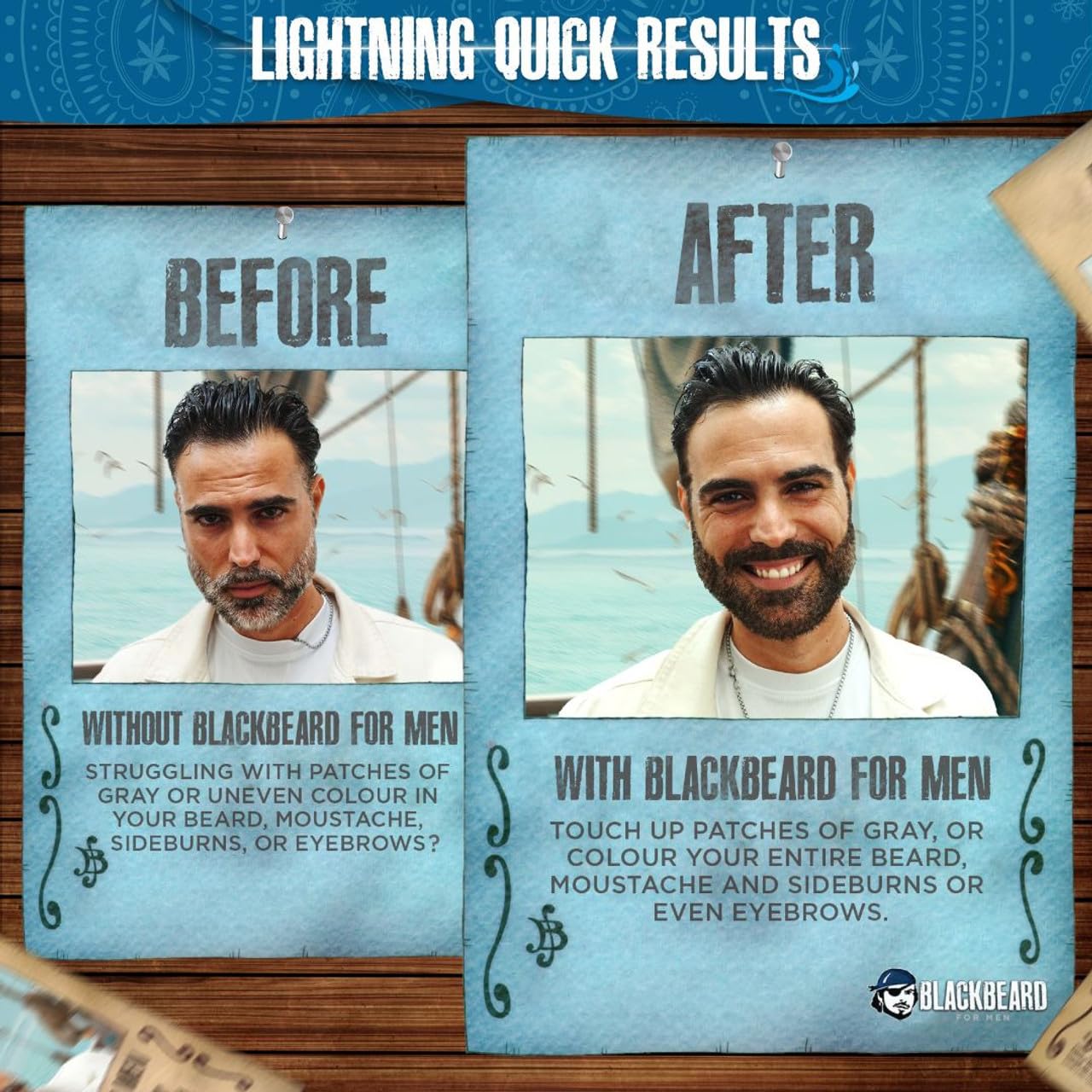 Blackbeard for Men waterproof formula delivers all-day color on facial hair