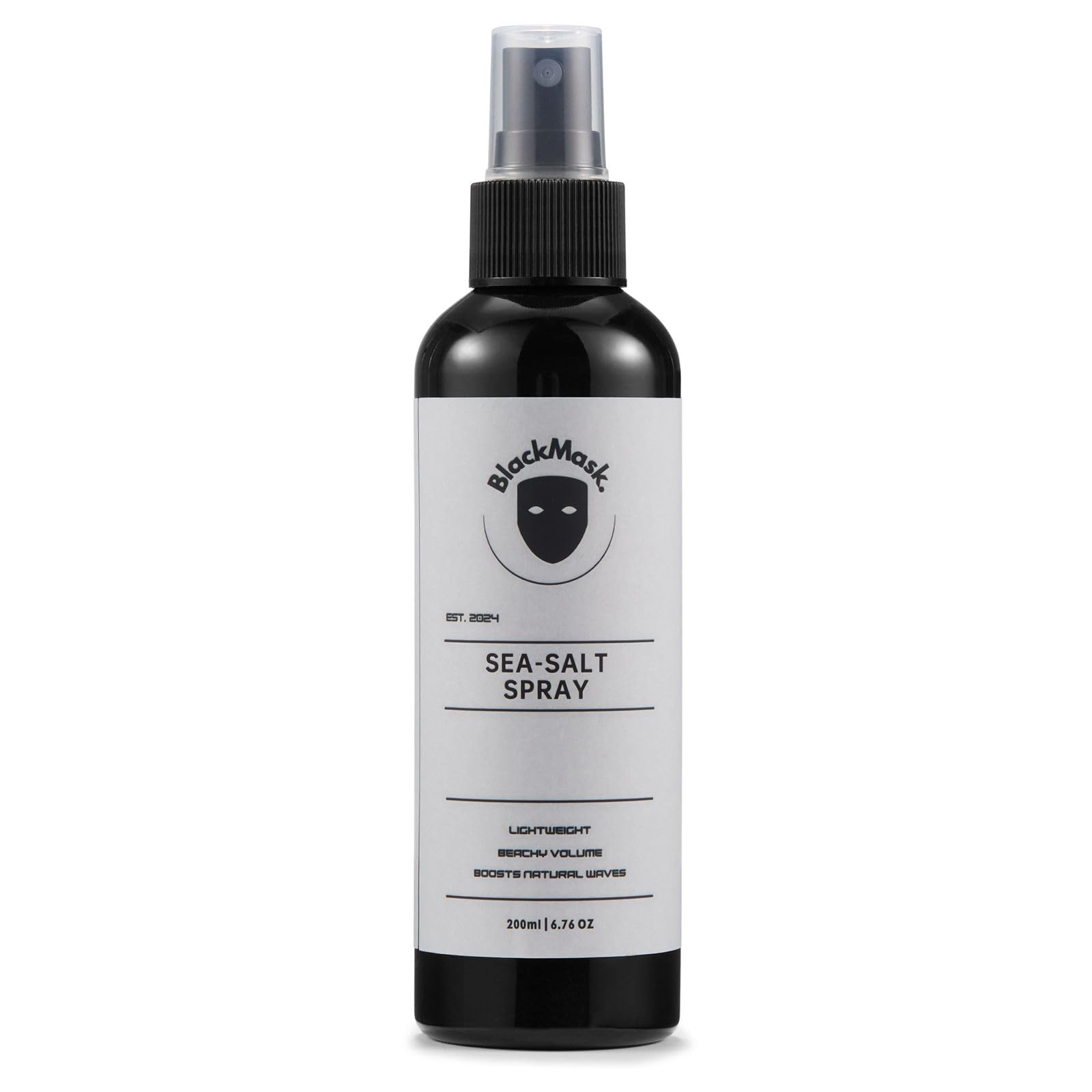BlackMask Sea Salt Spray: botella con etiqueta para uso diario y estilo natural.