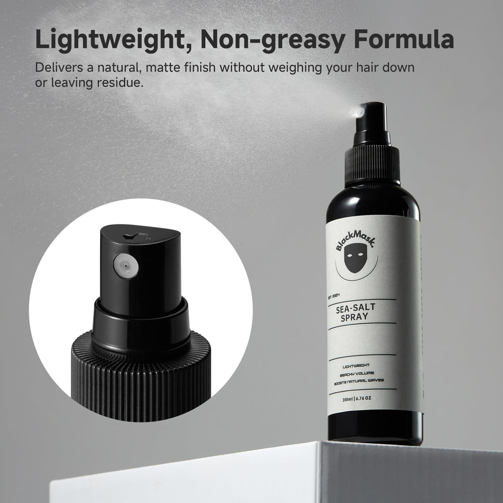 Levantamiento de raíces y movimiento con BlackMask Sea Salt Spray para más cuerpo.