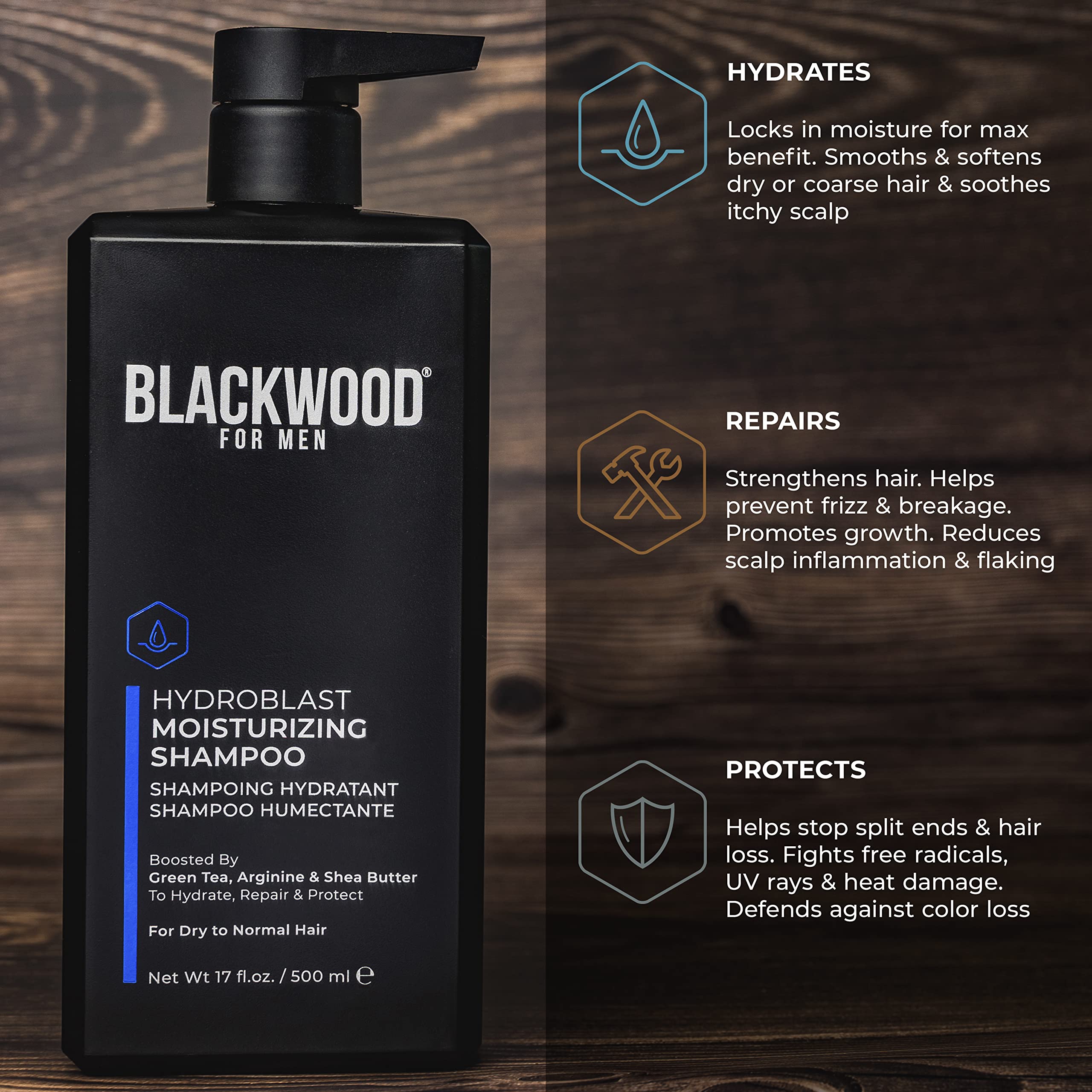 Blackwood For Men Hydroblast cabello hidratado: acabado suave y nutrido.
