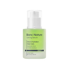 Blanc Nature Calming Serum bottle closeup for hydrated, balanced skin.
