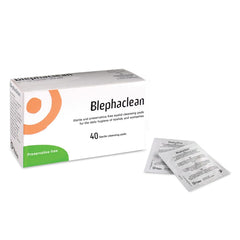 Blephaclean wipes in resealable pouch for easy, on-the-go eyelid care.