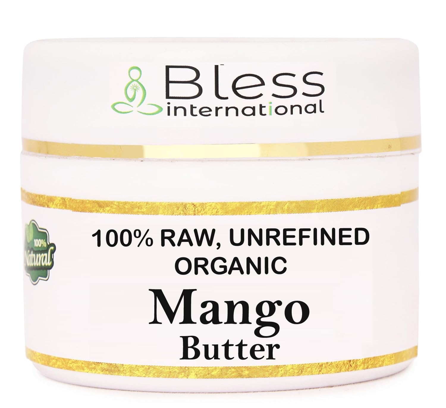 Bless International Manteca de Mango Orgánica, envase 8oz, hidratación suave para piel y cuerpo.