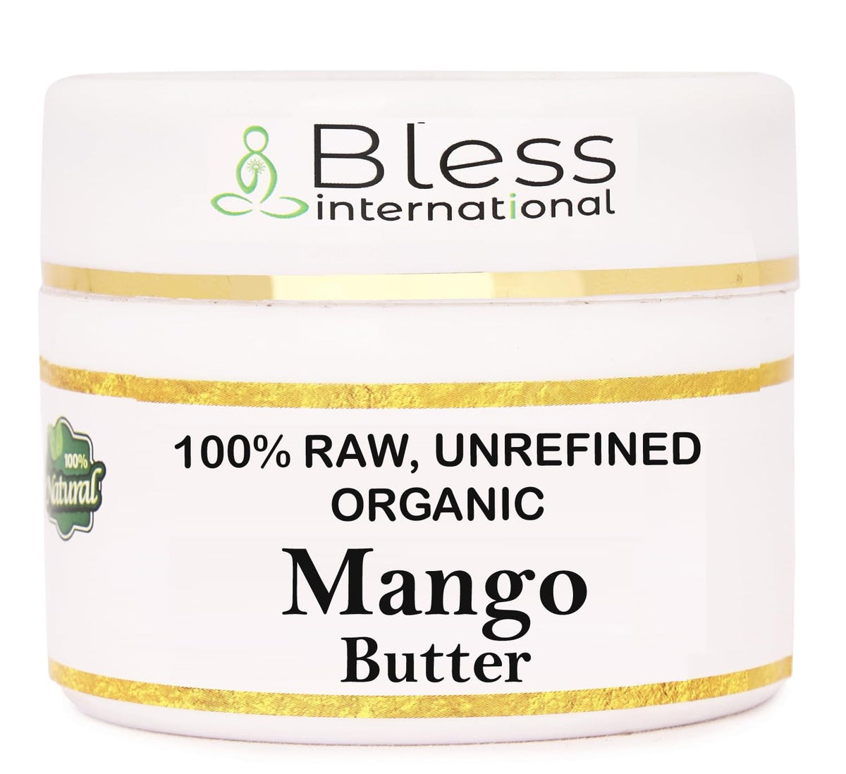 Bless International Manteca de Mango Orgánica, envase 8oz, hidratación suave para piel y cuerpo.