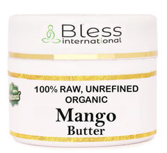 Bless International Manteca de Mango Orgánica, envase 8oz, hidratación suave para piel y cuerpo.