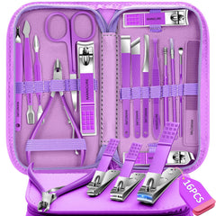 BLESWIN manicure set 16pcs in a compact case for travel-ready grooming.