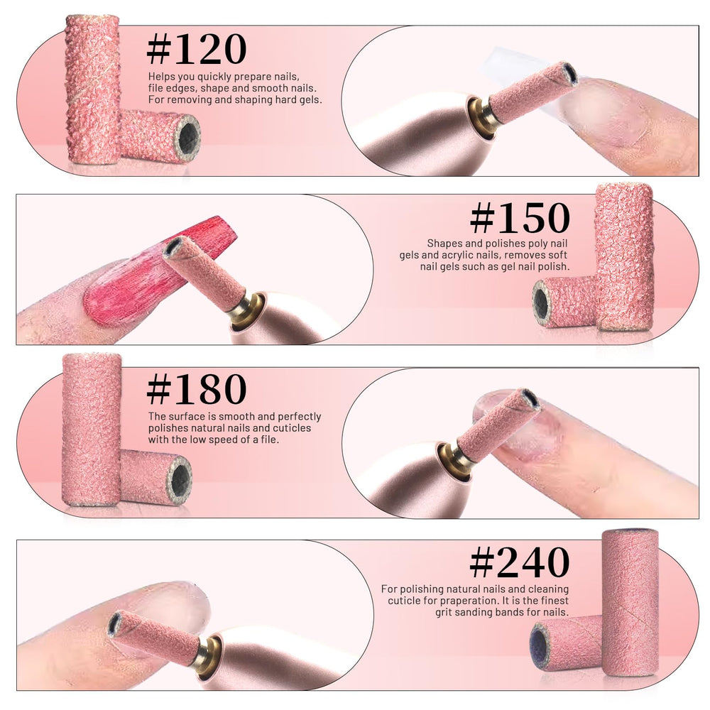 BLESWIN sanding bands mounted on a nail drill for precision