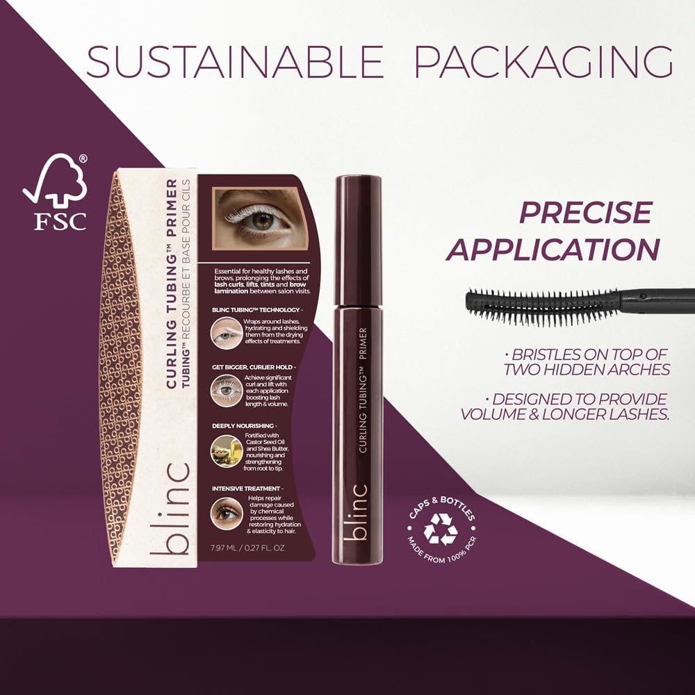 Blinc Curling Tubing Lash Primer with castor oil close-up indicates nourishment