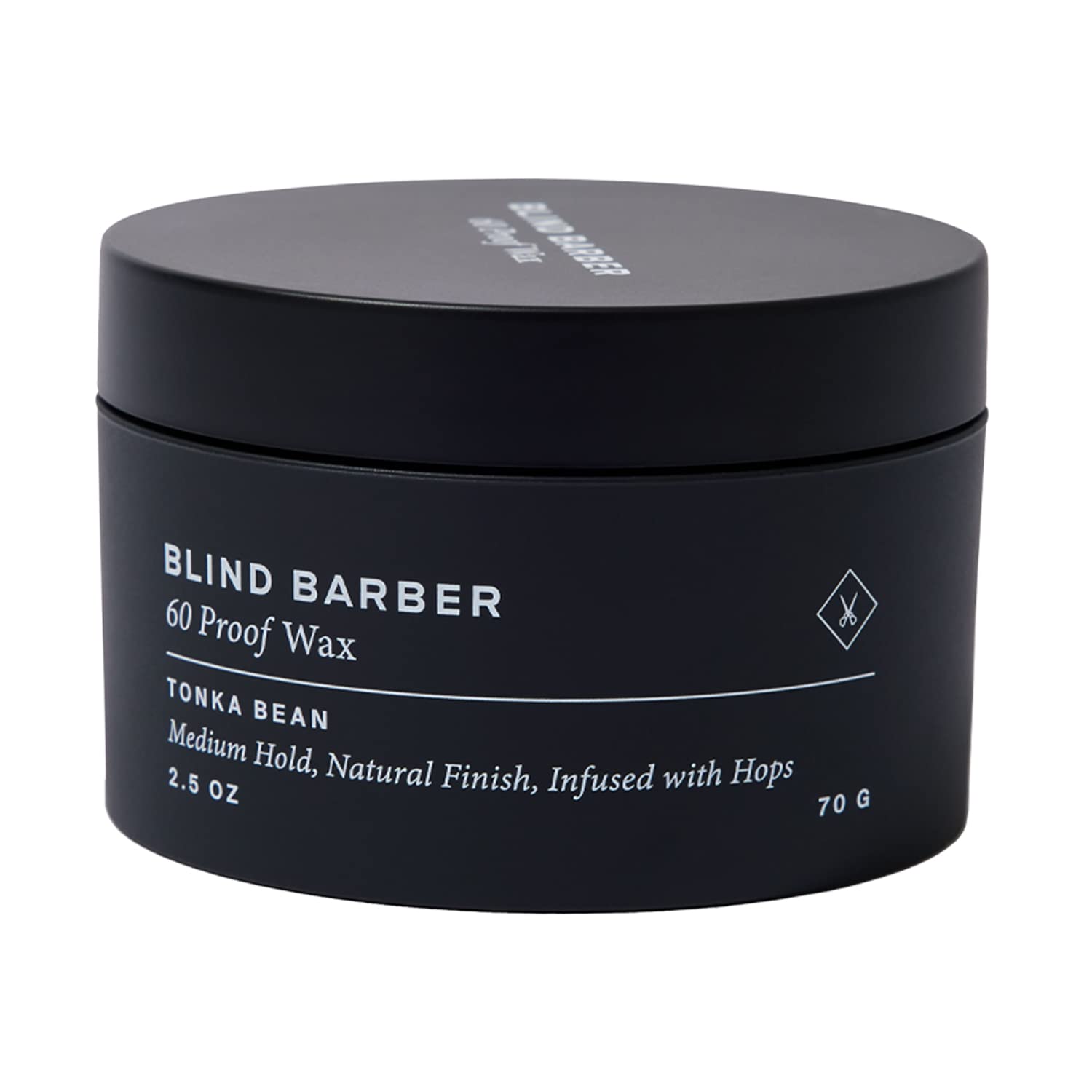 Blind Barber 60 Proof cera para cabello en envase, listo para peinar con acabado natural.