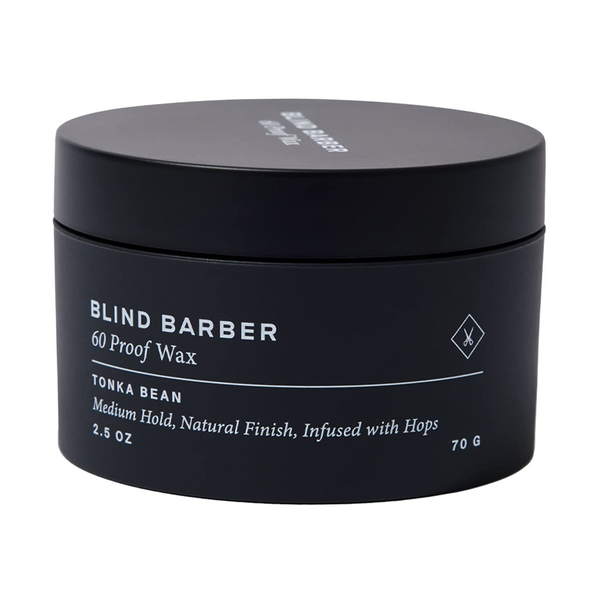 Blind Barber 60 Proof cera para cabello en envase, listo para peinar con acabado natural.
